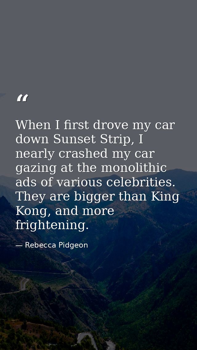 When I first drove my car down Sunset Strip, I nearly crashed my car gazing at the monolithic ads of various celebrities — Rebecca Pidgeon