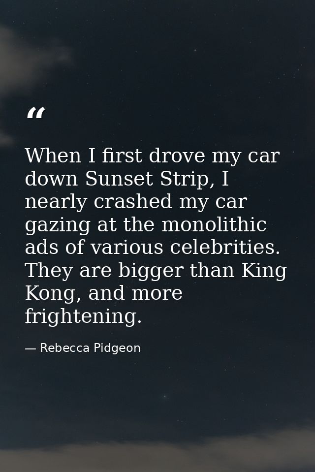 When I first drove my car down Sunset Strip, I nearly crashed my car gazing at the monolithic ads of various celebrities — Rebecca Pidgeon