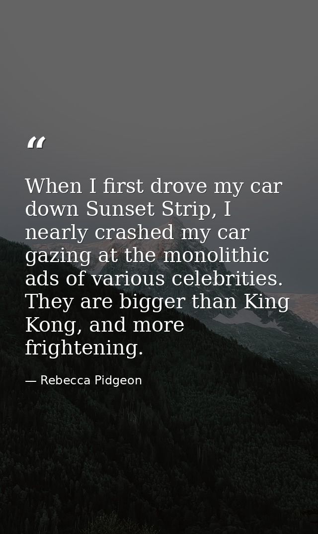 When I first drove my car down Sunset Strip, I nearly crashed my car gazing at the monolithic ads of various celebrities — Rebecca Pidgeon