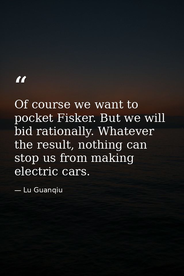 Of course we want to pocket Fisker. But we will bid rationally. Whatever the result, nothing can stop us from making ele — Lu Guanqiu