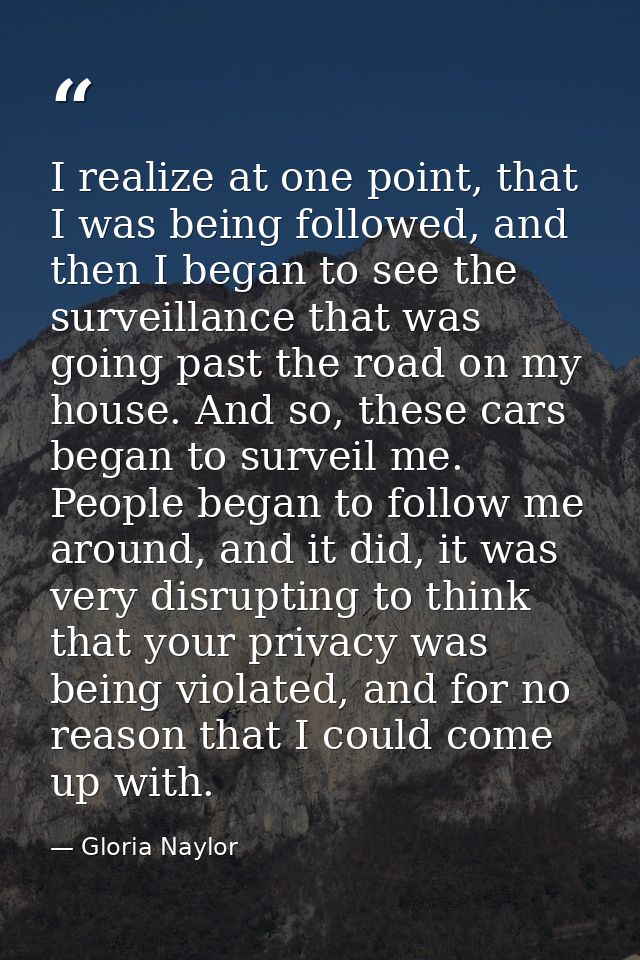 I realize at one point, that I was being followed, and then I began to see the surveillance that was going past the road — Gloria Naylor