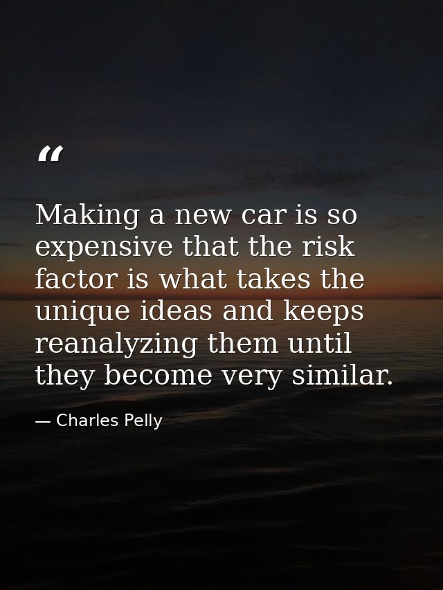 Making a new car is so expensive that the risk factor is what takes the unique ideas and keeps reanalyzing them until th — Charles Pelly