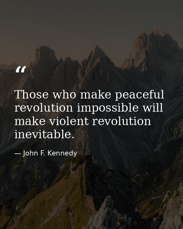 Those who make peaceful revolution impossible will make violent revolution inevitable. — John F. Kennedy