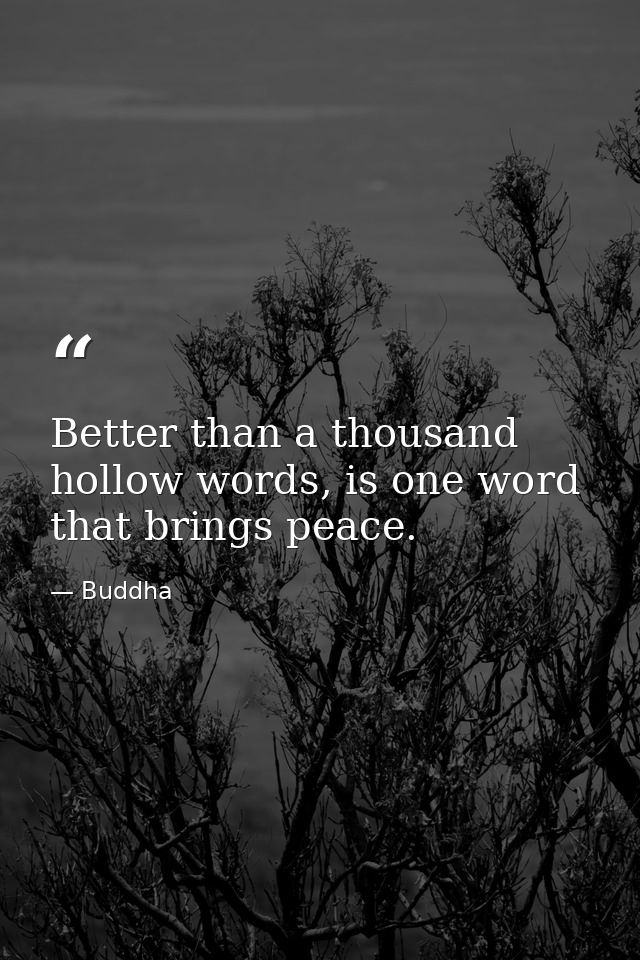Better than a thousand hollow words, is one word that brings peace. — Buddha