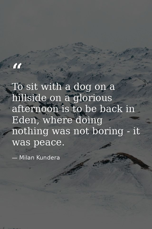 To sit with a dog on a hillside on a glorious afternoon is to be back in Eden, where doing nothing was not boring - it w — Milan Kundera