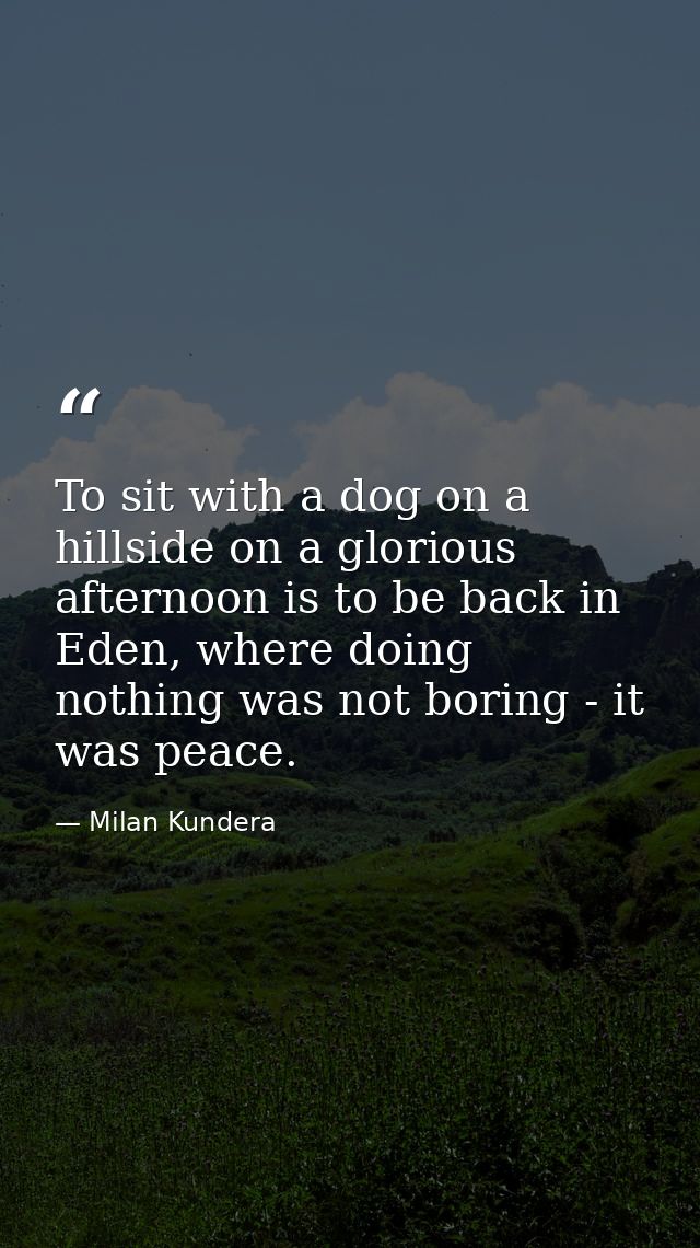 To sit with a dog on a hillside on a glorious afternoon is to be back in Eden, where doing nothing was not boring - it w — Milan Kundera