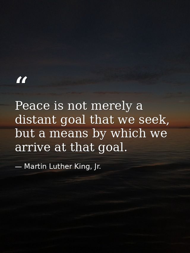 Peace is not merely a distant goal that we seek, but a means by which we arrive at that goal. — Martin Luther King, Jr.