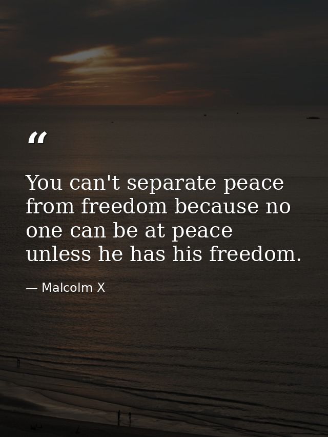 You can't separate peace from freedom because no one can be at peace unless he has his freedom. — Malcolm X
