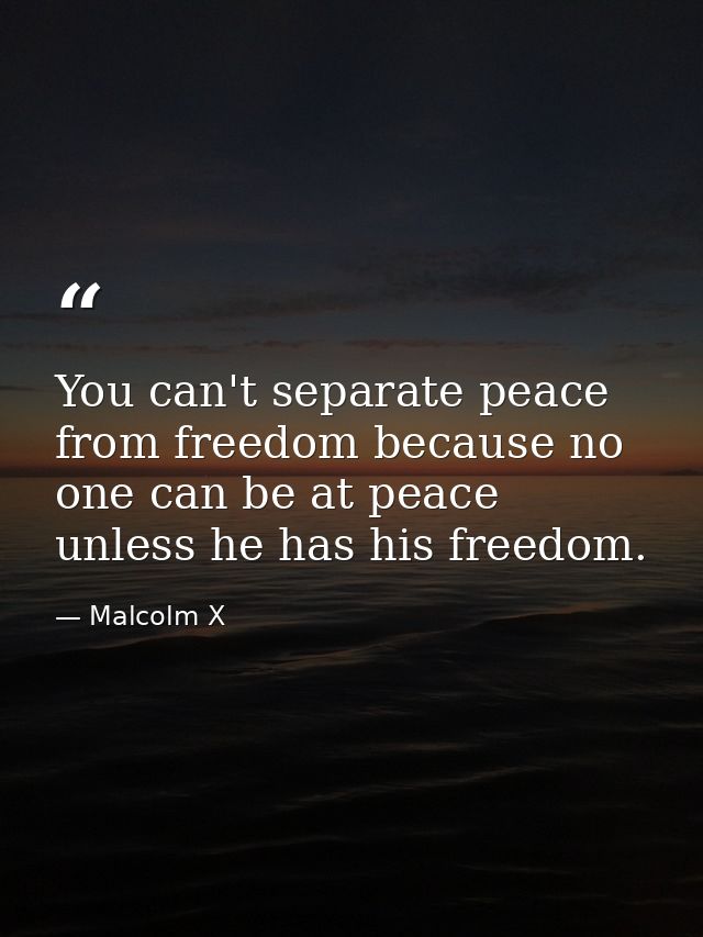You can't separate peace from freedom because no one can be at peace unless he has his freedom. — Malcolm X