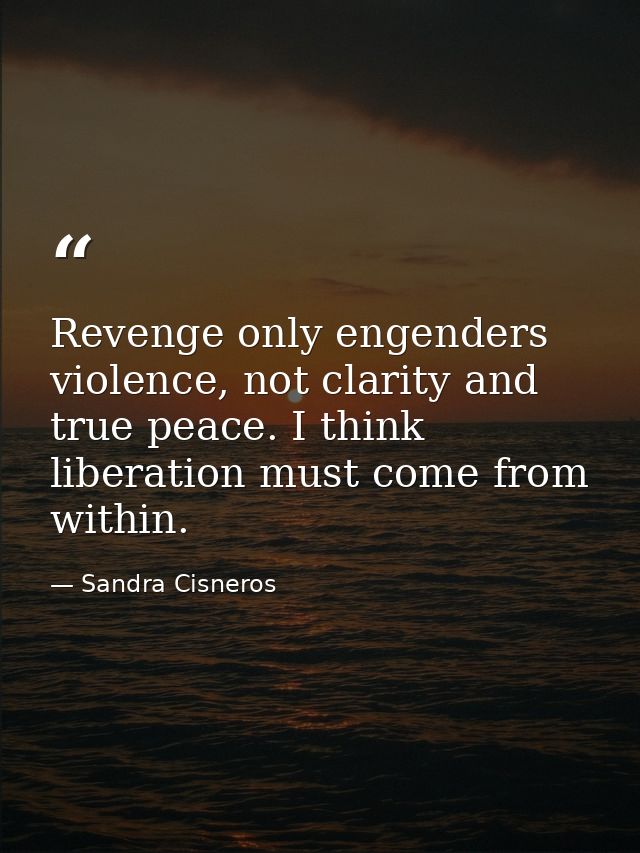 Revenge only engenders violence, not clarity and true peace. I think liberation must come from within. — Sandra Cisneros