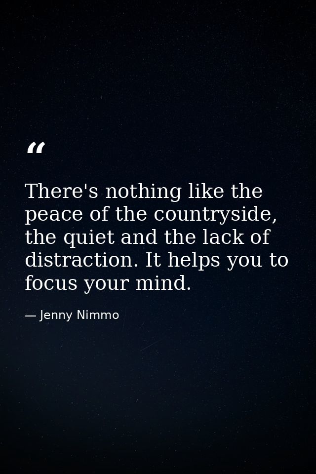There's nothing like the peace of the countryside, the quiet and the lack of distraction. It helps you to focus your min — Jenny Nimmo