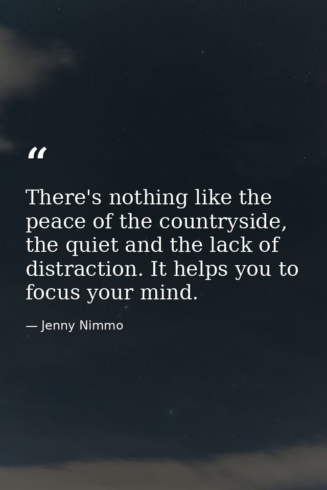 There's nothing like the peace of the countryside, the quiet and the lack of distraction. It helps you to focus your min — Jenny Nimmo