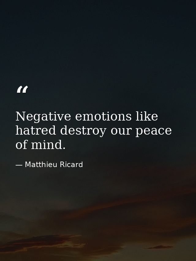Negative emotions like hatred destroy our peace of mind. — Matthieu Ricard