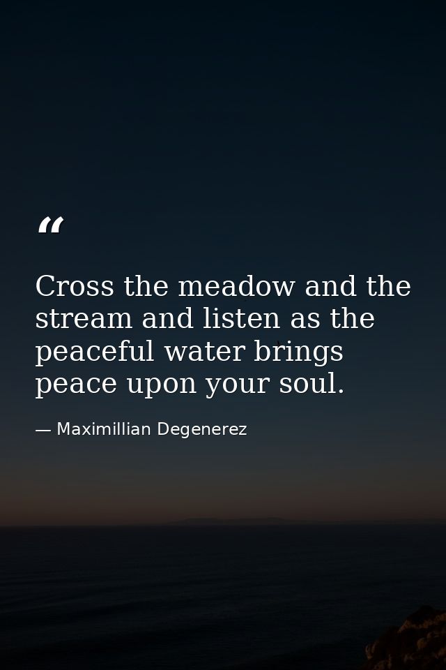 Cross the meadow and the stream and listen as the peaceful water brings peace upon your soul. — Maximillian Degenerez