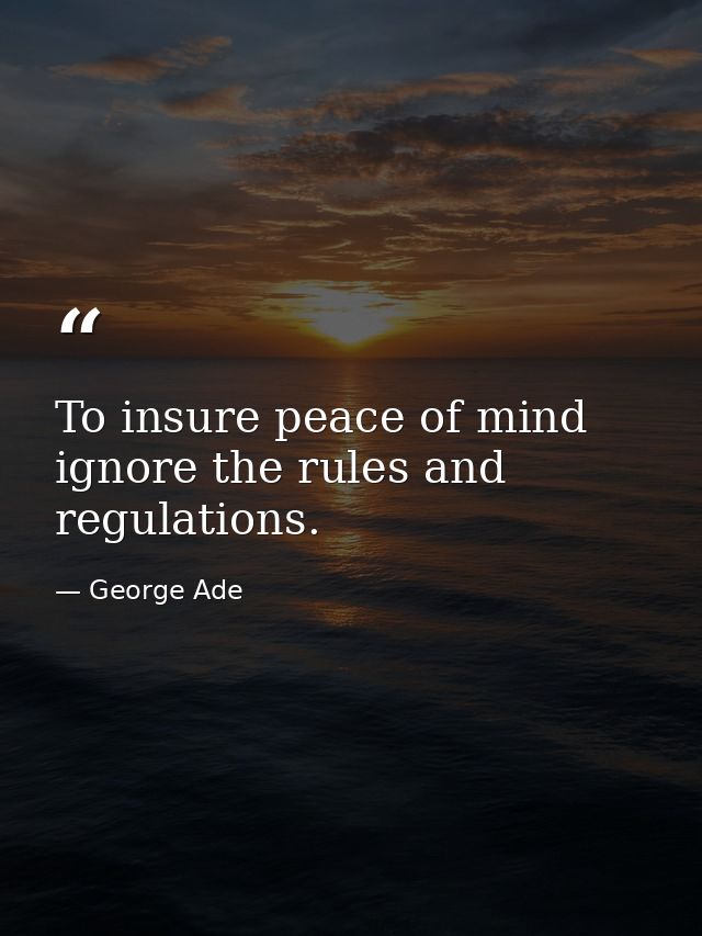 To insure peace of mind ignore the rules and regulations. — George Ade