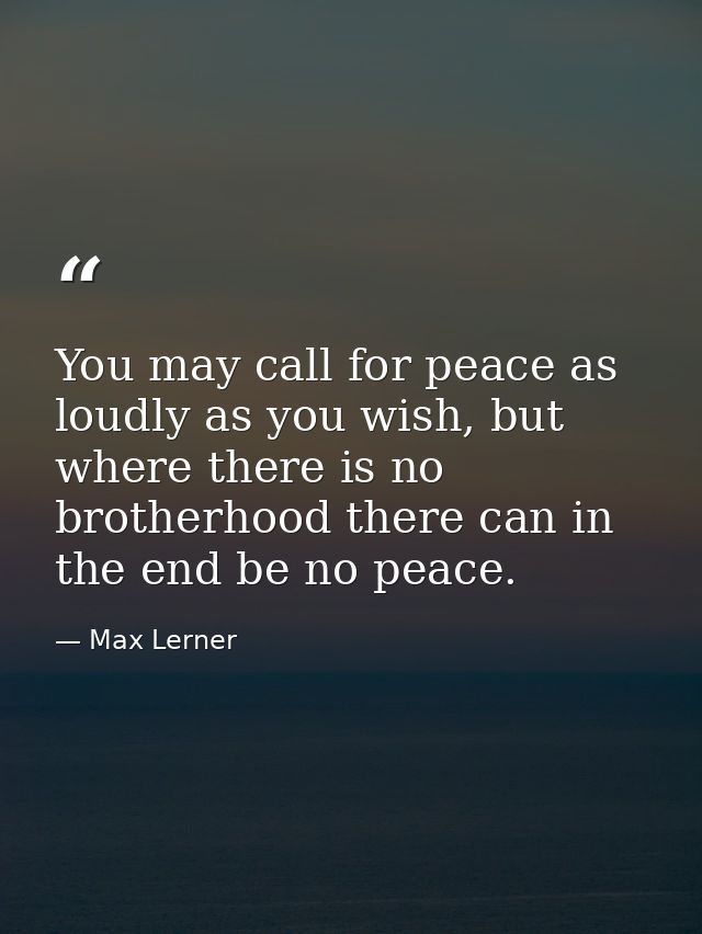 You may call for peace as loudly as you wish, but where there is no brotherhood there can in the end be no peace. — Max Lerner