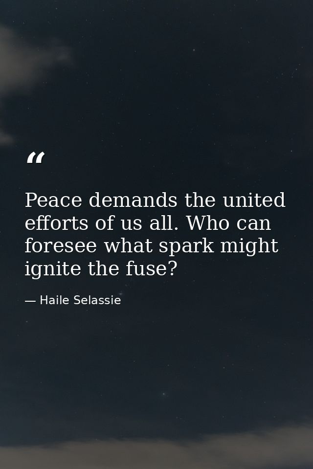 Peace demands the united efforts of us all. Who can foresee what spark might ignite the fuse? — Haile Selassie