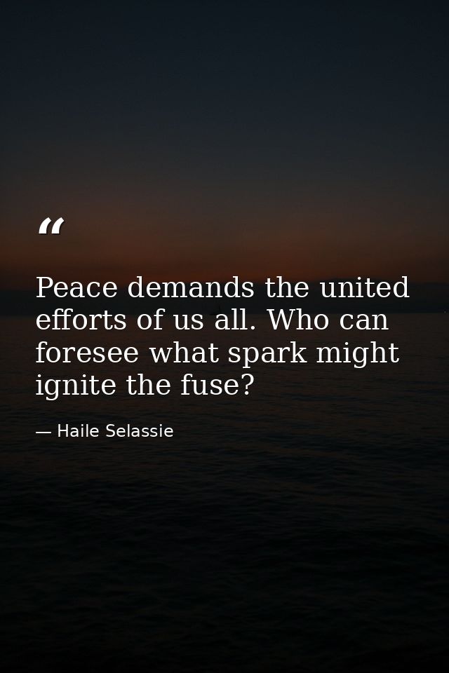 Peace demands the united efforts of us all. Who can foresee what spark might ignite the fuse? — Haile Selassie