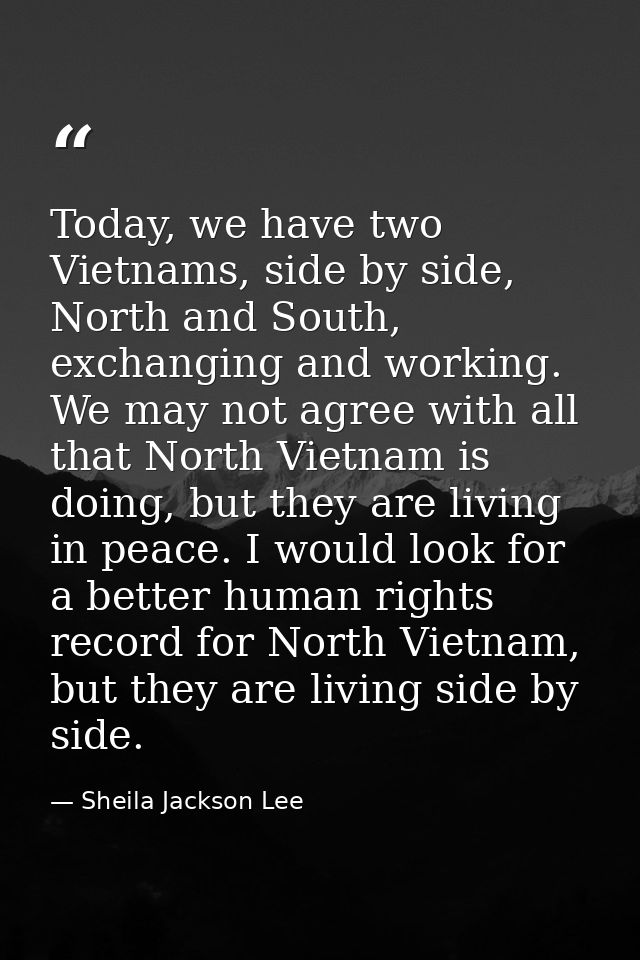 Today, we have two Vietnams, side by side, North and South, exchanging and working. We may not agree with all that North — Sheila Jackson Lee