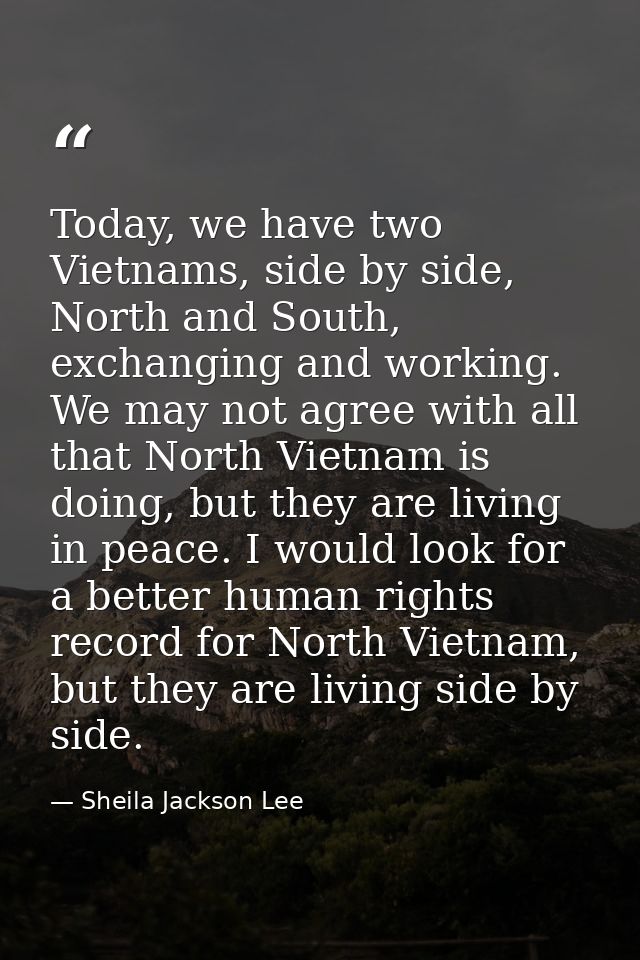 Today, we have two Vietnams, side by side, North and South, exchanging and working. We may not agree with all that North — Sheila Jackson Lee