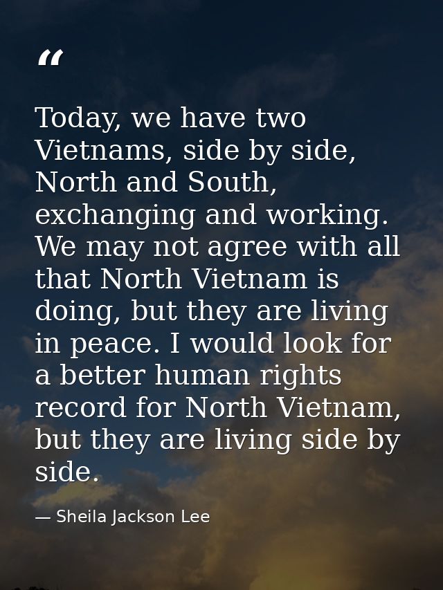 Today, we have two Vietnams, side by side, North and South, exchanging and working. We may not agree with all that North — Sheila Jackson Lee