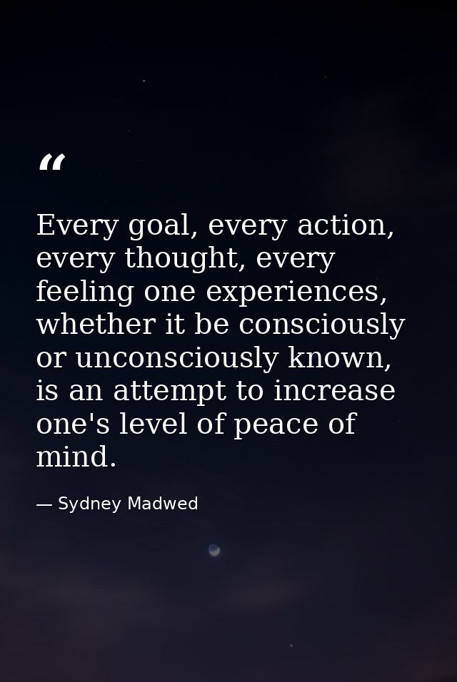 Every goal, every action, every thought, every feeling one experiences, whether it be consciously or unconsciously known — Sydney Madwed