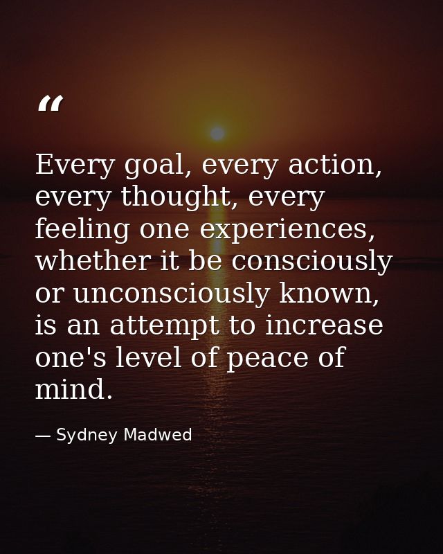 Every goal, every action, every thought, every feeling one experiences, whether it be consciously or unconsciously known — Sydney Madwed