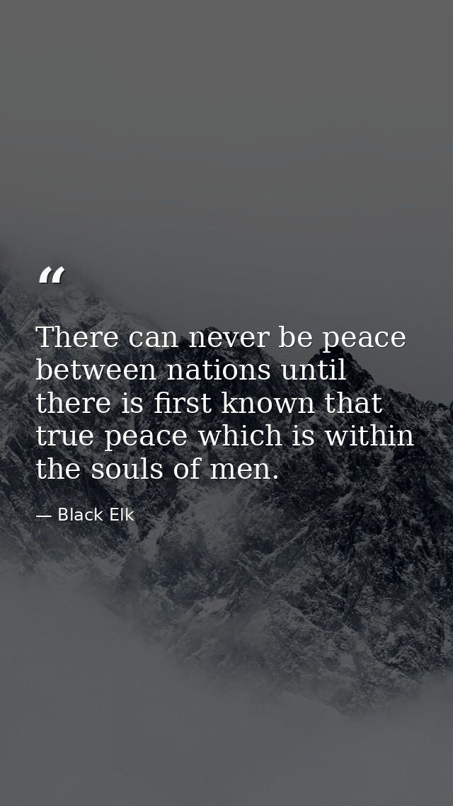 There can never be peace between nations until there is first known that true peace which is within the souls of men. — Black Elk