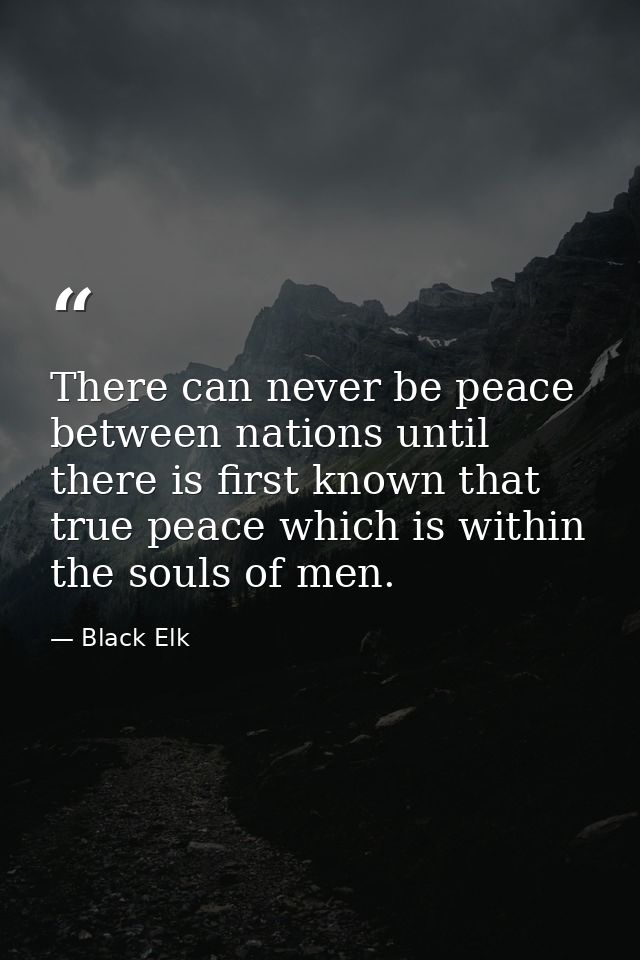 There can never be peace between nations until there is first known that true peace which is within the souls of men. — Black Elk