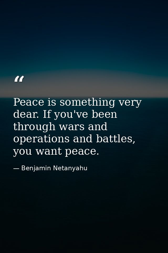 Peace is something very dear. If you've been through wars and operations and battles, you want peace. — Benjamin Netanyahu