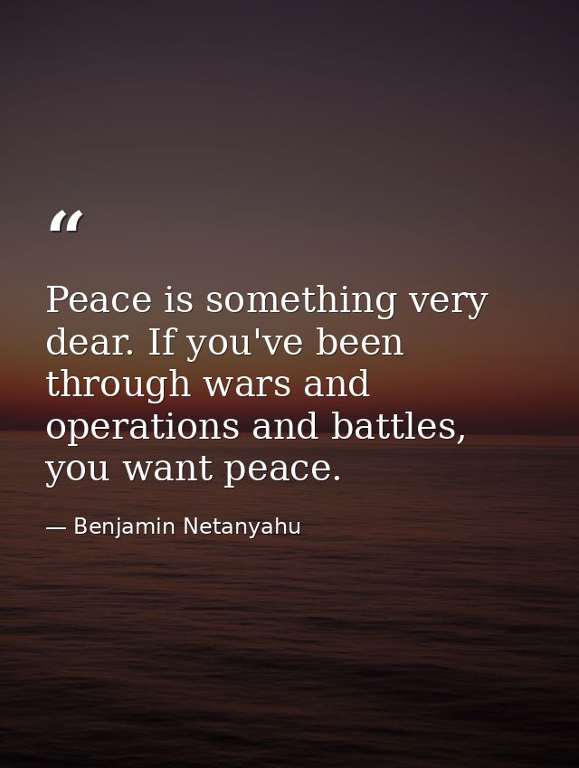 Peace is something very dear. If you've been through wars and operations and battles, you want peace. — Benjamin Netanyahu