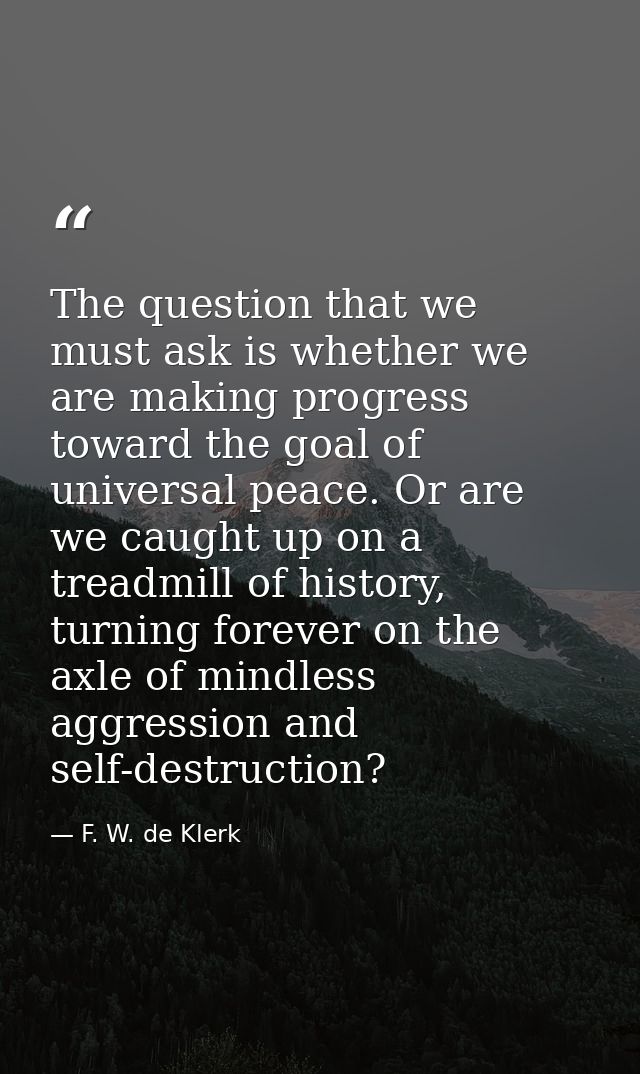 The question that we must ask is whether we are making progress toward the goal of universal peace. Or are we caught up  — F. W. de Klerk