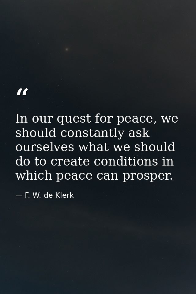 In our quest for peace, we should constantly ask ourselves what we should do to create conditions in which peace can pro — F. W. de Klerk