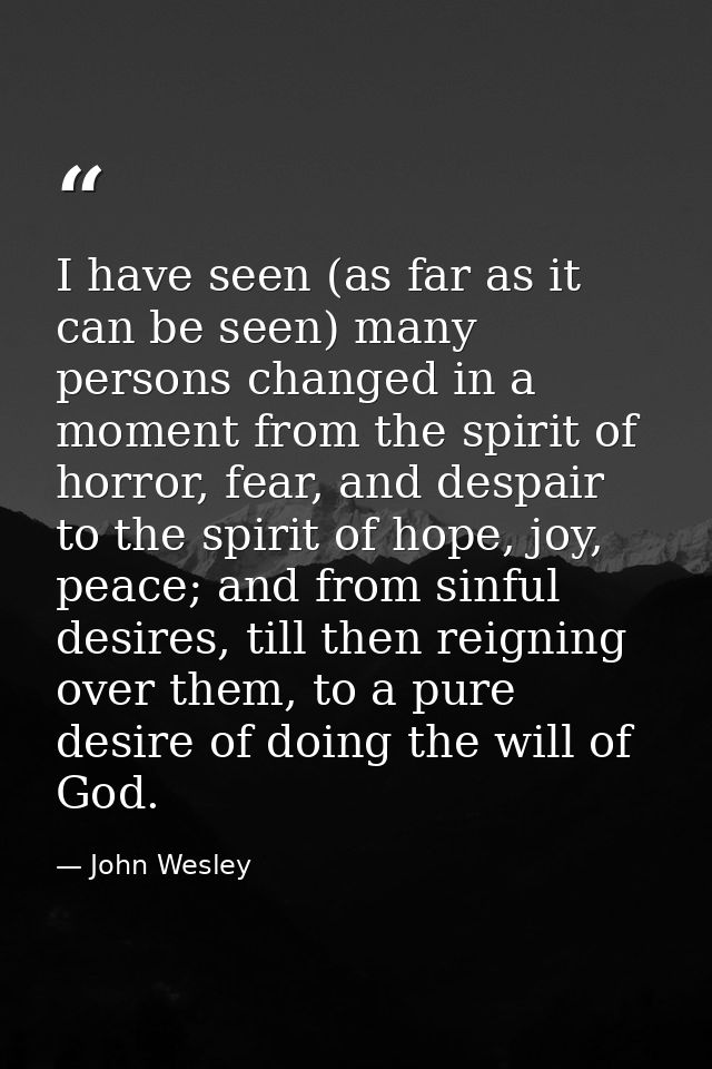 I have seen (as far as it can be seen) many persons changed in a moment from the spirit of horror, fear, and despair to  — John Wesley