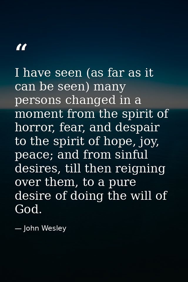I have seen (as far as it can be seen) many persons changed in a moment from the spirit of horror, fear, and despair to  — John Wesley
