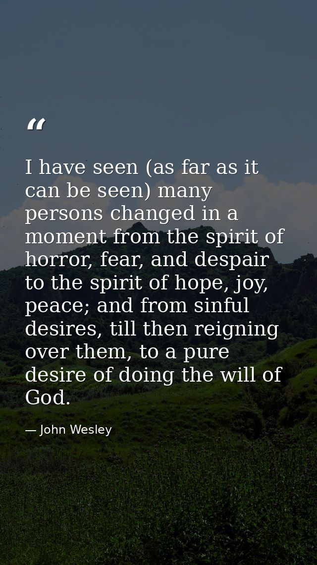 I have seen (as far as it can be seen) many persons changed in a moment from the spirit of horror, fear, and despair to  — John Wesley