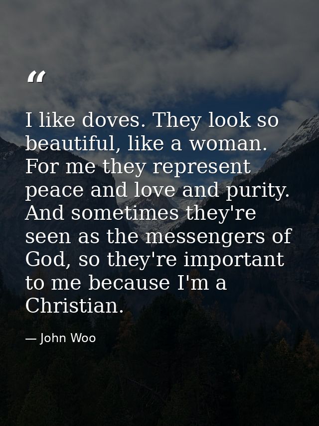 I like doves. They look so beautiful, like a woman. For me they represent peace and love and purity. And sometimes they' — John Woo