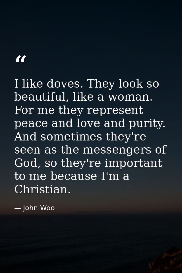 I like doves. They look so beautiful, like a woman. For me they represent peace and love and purity. And sometimes they' — John Woo