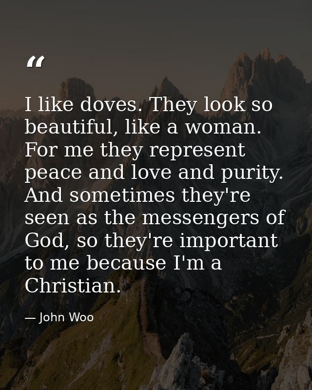 I like doves. They look so beautiful, like a woman. For me they represent peace and love and purity. And sometimes they' — John Woo