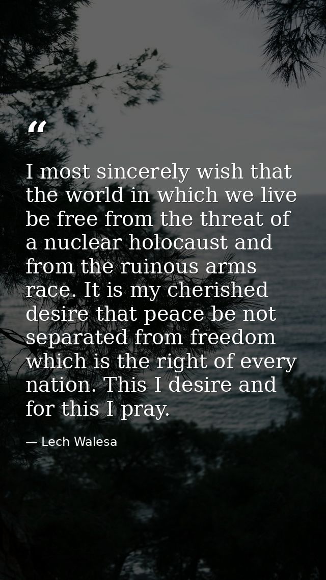 I most sincerely wish that the world in which we live be free from the threat of a nuclear holocaust and from the ruinou — Lech Walesa