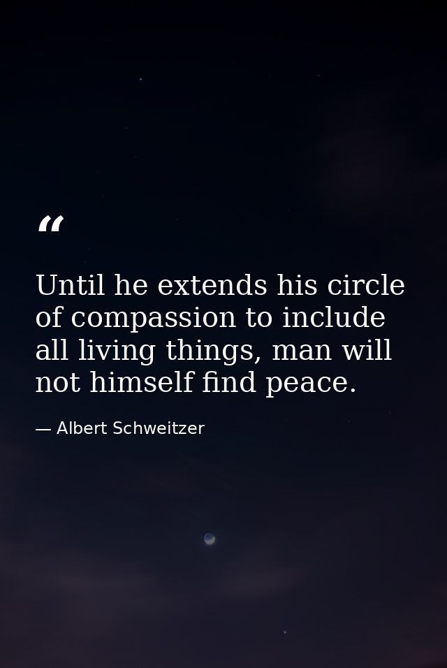 Until he extends his circle of compassion to include all living things, man will not himself find peace. — Albert Schweitzer