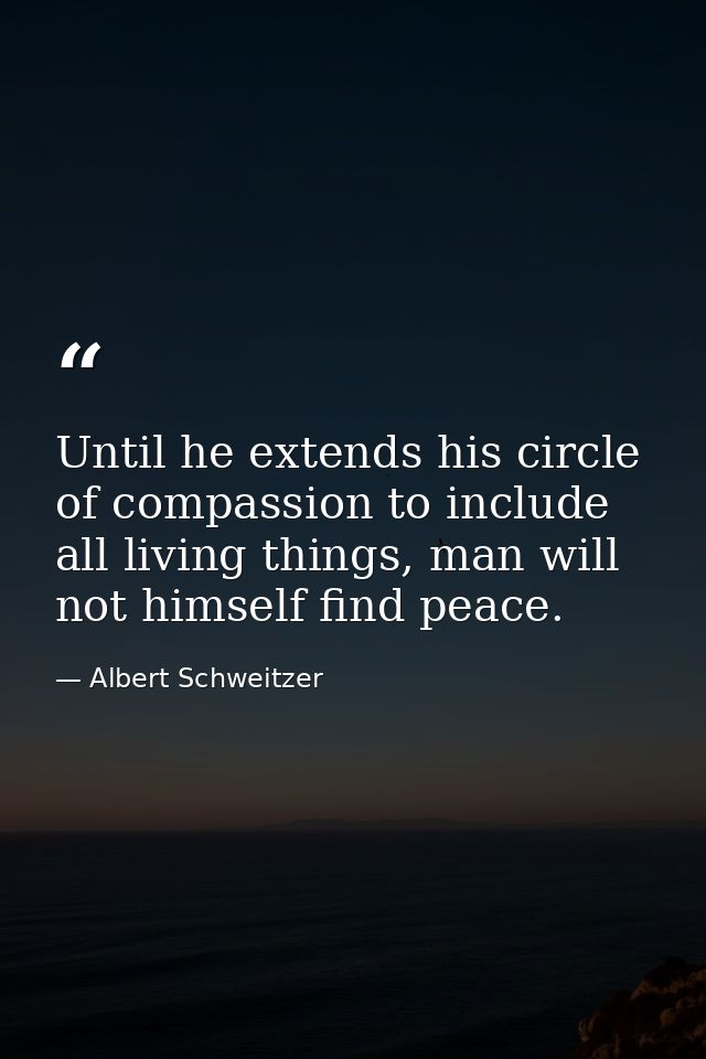 Until he extends his circle of compassion to include all living things, man will not himself find peace. — Albert Schweitzer
