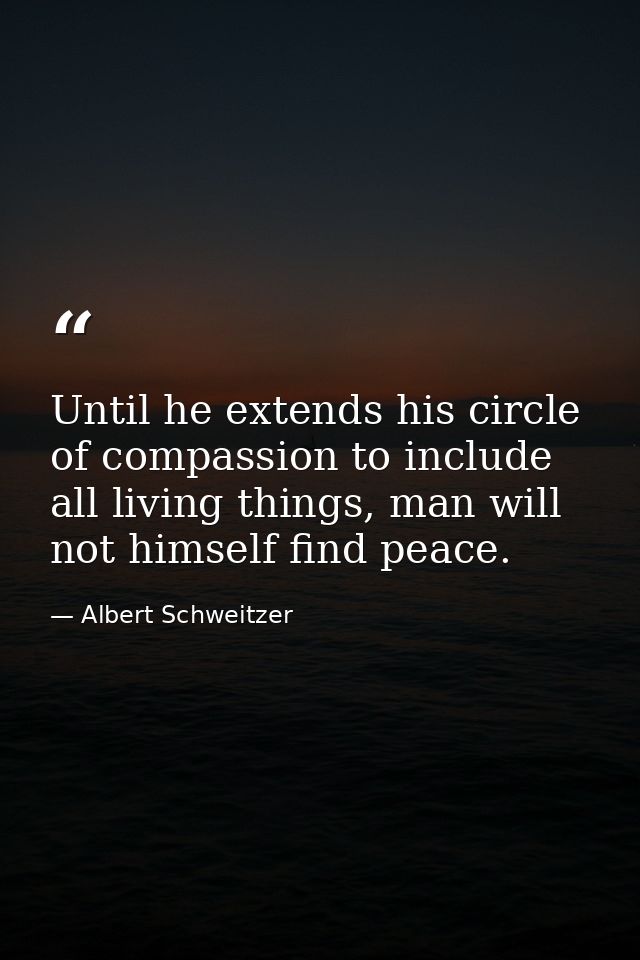 Until he extends his circle of compassion to include all living things, man will not himself find peace. — Albert Schweitzer