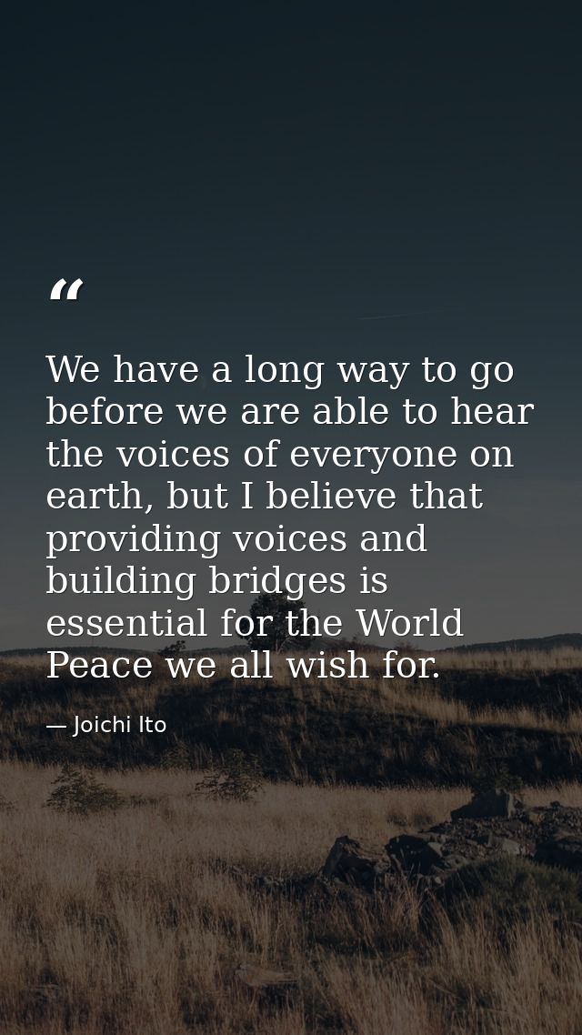 We have a long way to go before we are able to hear the voices of everyone on earth, but I believe that providing voices — Joichi Ito