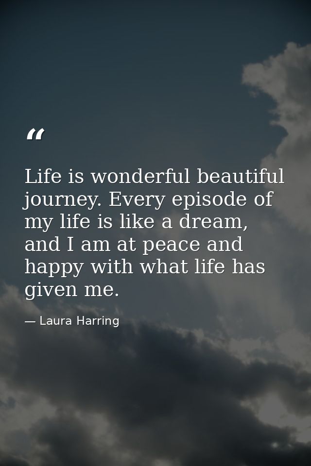 Life is wonderful beautiful journey. Every episode of my life is like a dream, and I am at peace and happy with what lif — Laura Harring