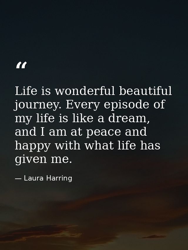 Life is wonderful beautiful journey. Every episode of my life is like a dream, and I am at peace and happy with what lif — Laura Harring