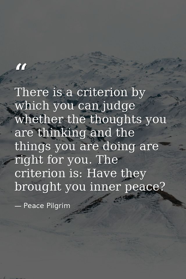There is a criterion by which you can judge whether the thoughts you are thinking and the things you are doing are right — Peace Pilgrim
