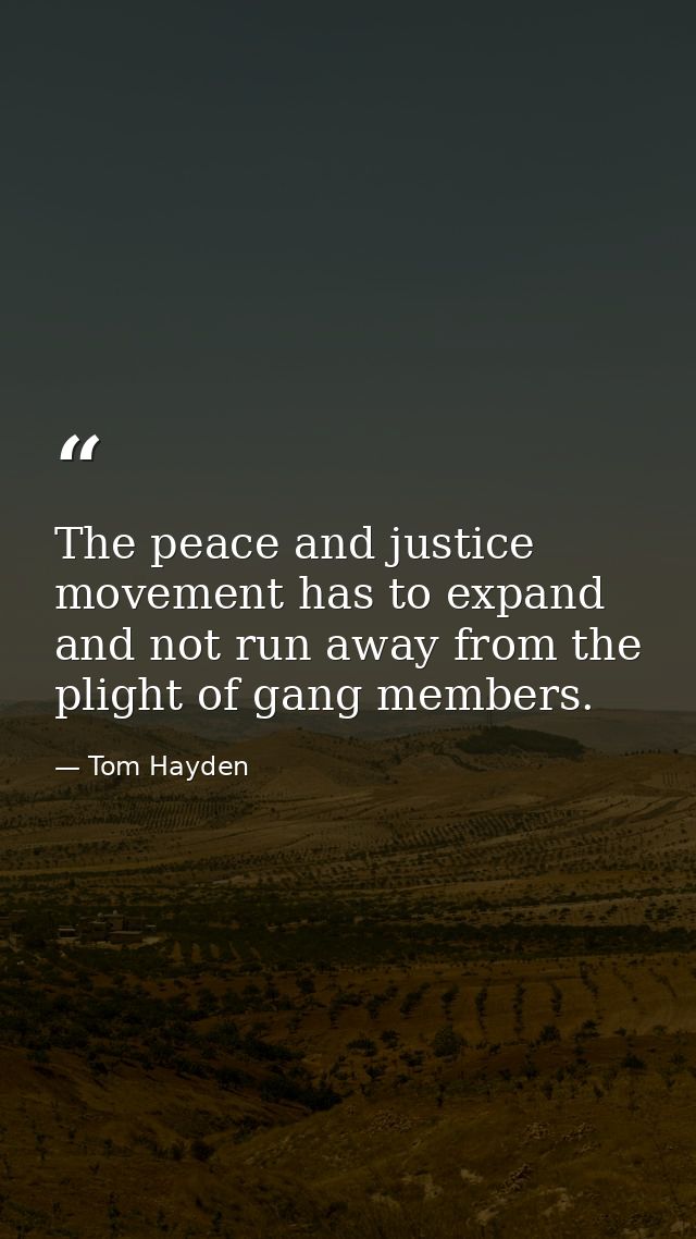 The peace and justice movement has to expand and not run away from the plight of gang members. — Tom Hayden