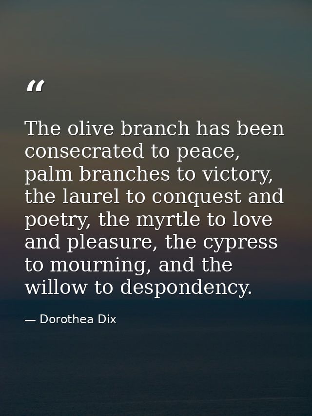 The olive branch has been consecrated to peace, palm branches to victory, the laurel to conquest and poetry, the myrtle  — Dorothea Dix