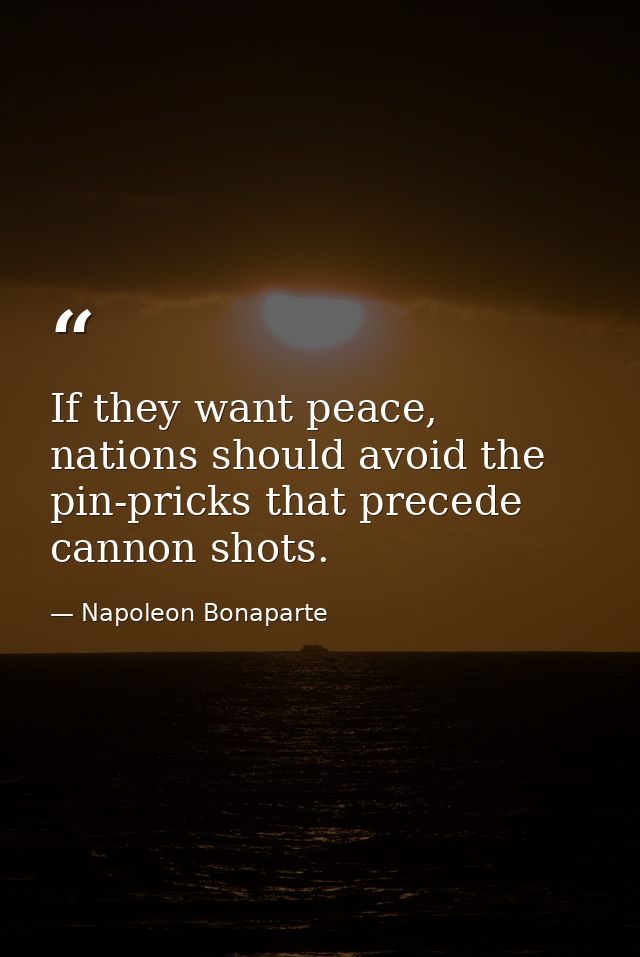 If they want peace, nations should avoid the pin-pricks that precede cannon shots. — Napoleon Bonaparte